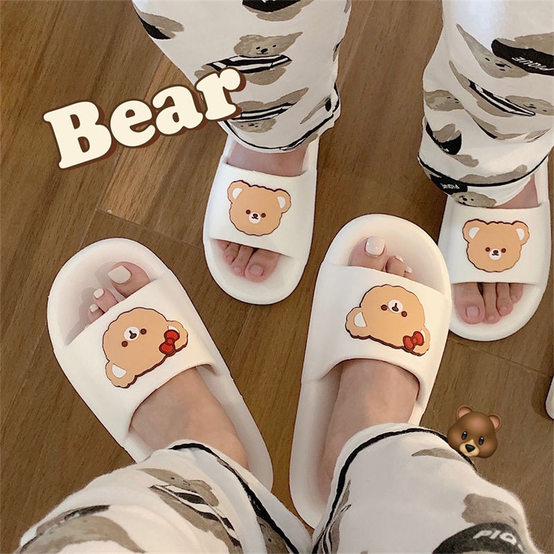 Dép Đi Trong Nhà Đế Dày Họa Tiết Gấu Hoạt Hình Dễ Thương Cho Nam Và Nữ