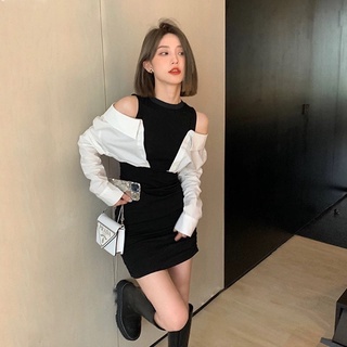 Váy 2 trong 1 Sơmi Rớt Vai Quyến Rũ Diamondcloset Order