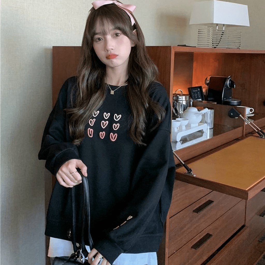 Áo Sweater Nữ Tay Phồng Thêu Lá Chất Nỉ Dày Mịn Form Rộng Mặc Mát Thoải Mái NEW UNISEX