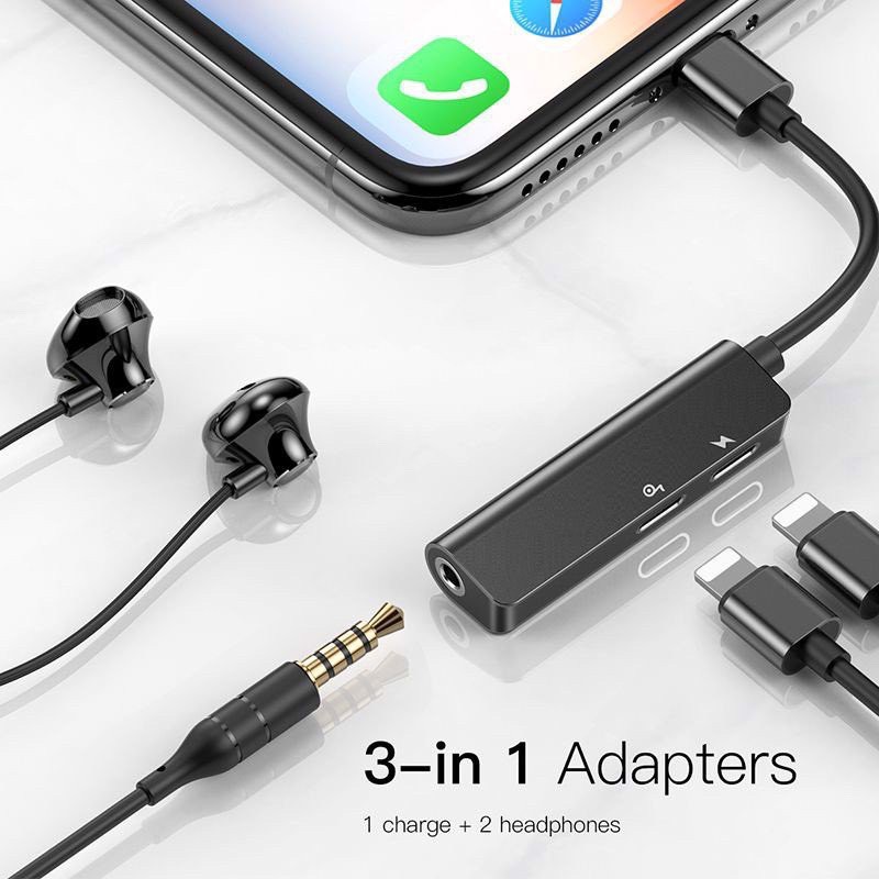 Bộ chia cổng Lightning Baseus -2 Lightning & Audio AUX 3.5mm - Hỗ trợ đàm thoại jack Lightning và nghe nhạc jack 3.5