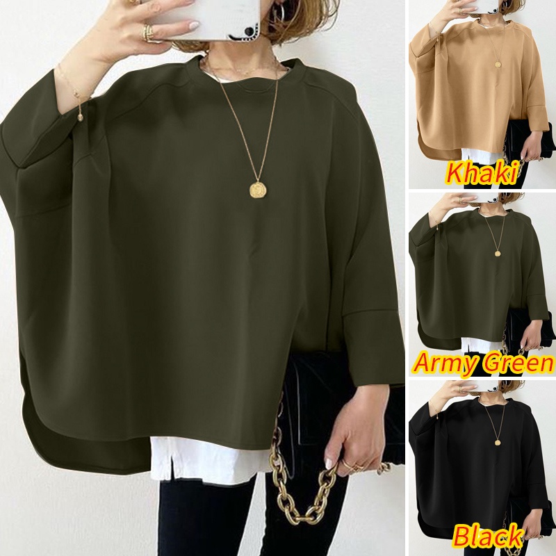 Áo cánh dơi ZANZEA tay lửng 3/4 màu trơn phong cách Hàn Quốc dành cho nữ