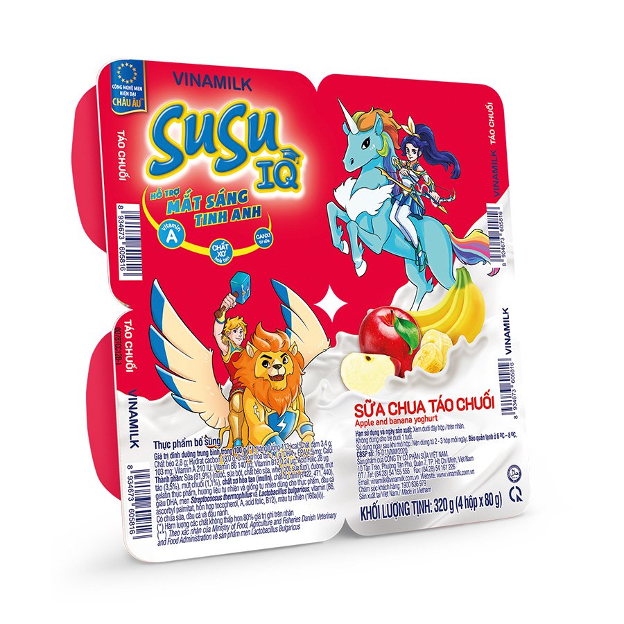 SỮA CHUA ĂN SUSU IQ LOẠI HƯƠNG TÁO CHUỐI - VỈ 4 HỘP X 80G