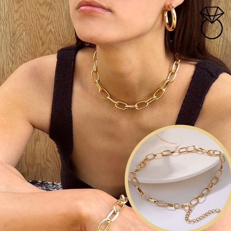 Vòng cổ choker dây xích bản lớn bằng kim loại dày thời trang cho nữ