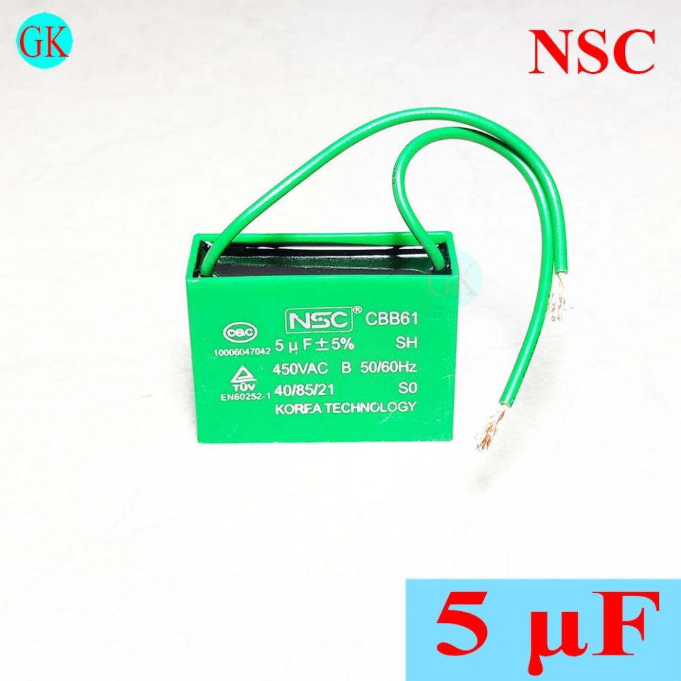 Tụ 5uF 450V NSC màu xanh [G8-T3-06]