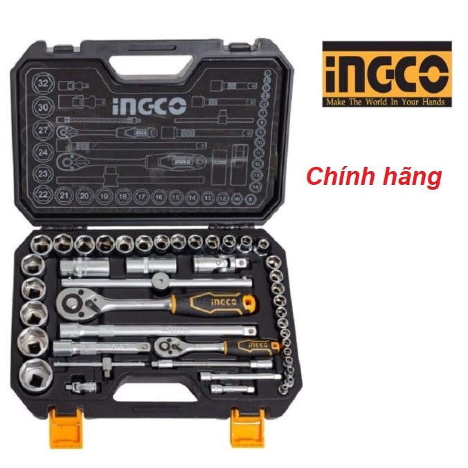 ĐỒ NGHỀ INGCO Bộ 44 đầu tuýp (1/4 inch + 1/2 inch)  HKTS42441 (Cam kết Chính Hãng 100%)