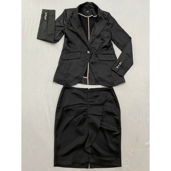 Bộ vest phi lụa dày cao cấp áo vest và chân váy bèo Nino.maxx (Size S, M) - Thanh lý vnxk