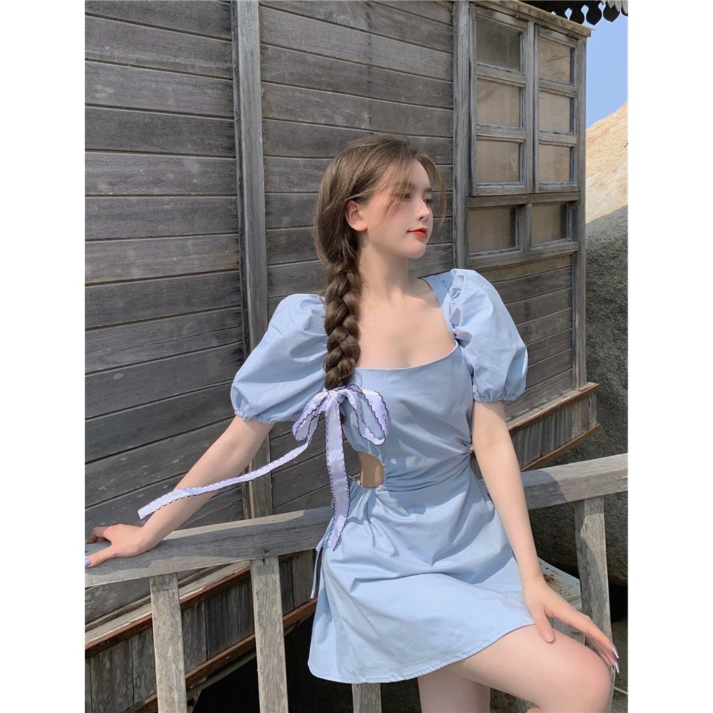 Váy hở lưng buộc dây sexy - Váy đầm nữ tư bồng buộc dây lưng khoét eo sexy tôn dáng freesize chất thô mát 3 màu | BigBuy360 - bigbuy360.vn