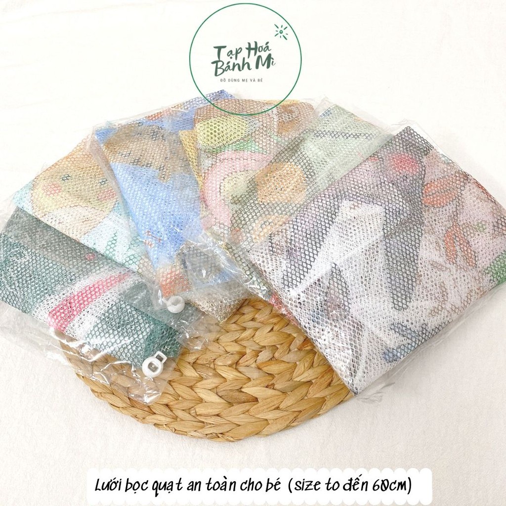 Lưới bọc quạt hình thú ngộ nghĩnh, bảo vệ trẻ nhỏ khỏi nguy hiểm khi đến gần quạt, có dây rút rất tiện lợi
