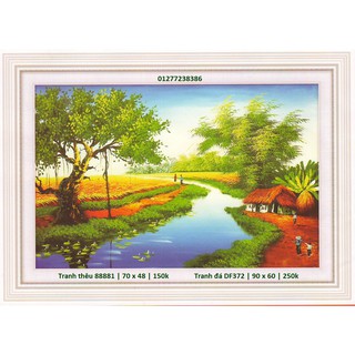 Tranh thêu chữ thập phong cảnh làng quê 88881 (KT: 70 x 48 cm)