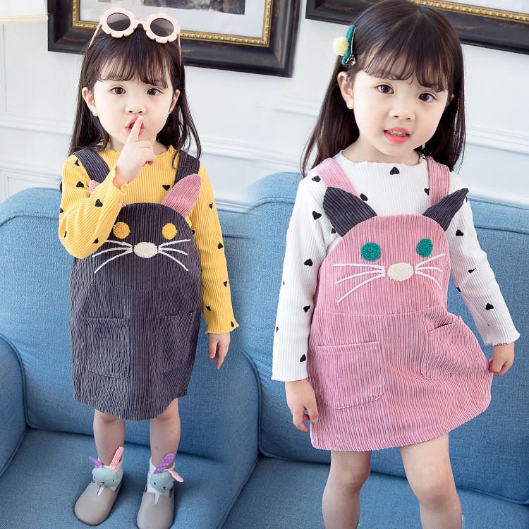 Set áo thun tay dài & váy yếm cho bé gái
