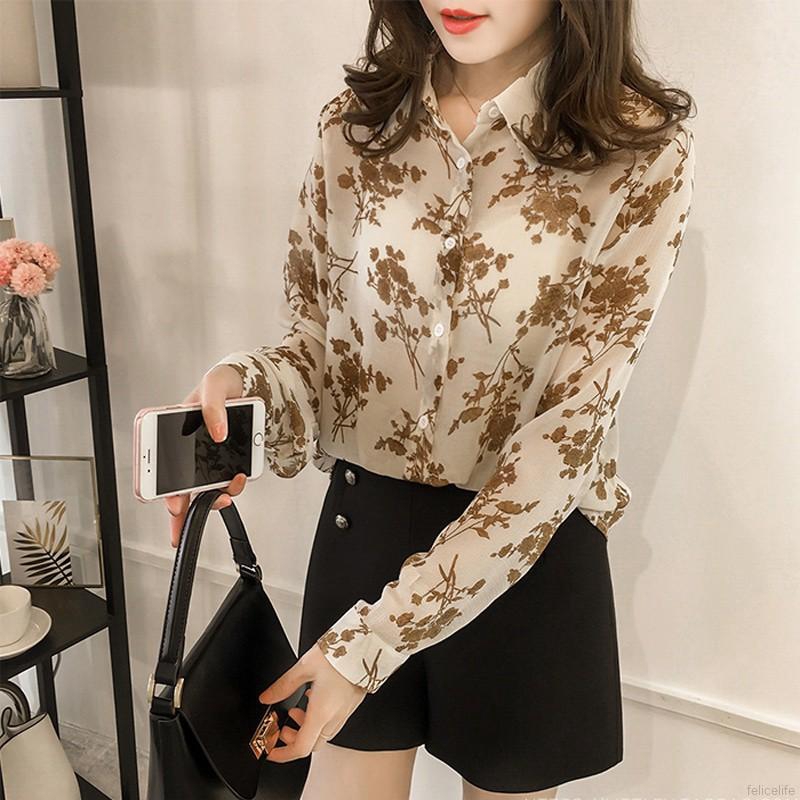 Áo sơ mi dài tay in họa tiết hoa nhã nhặn dành cho nữ