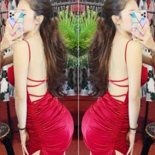 Đầm nhung hở lưng đan dây sexy