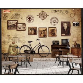 Tranh dán quán cafe trà sữa trà chanh 3D