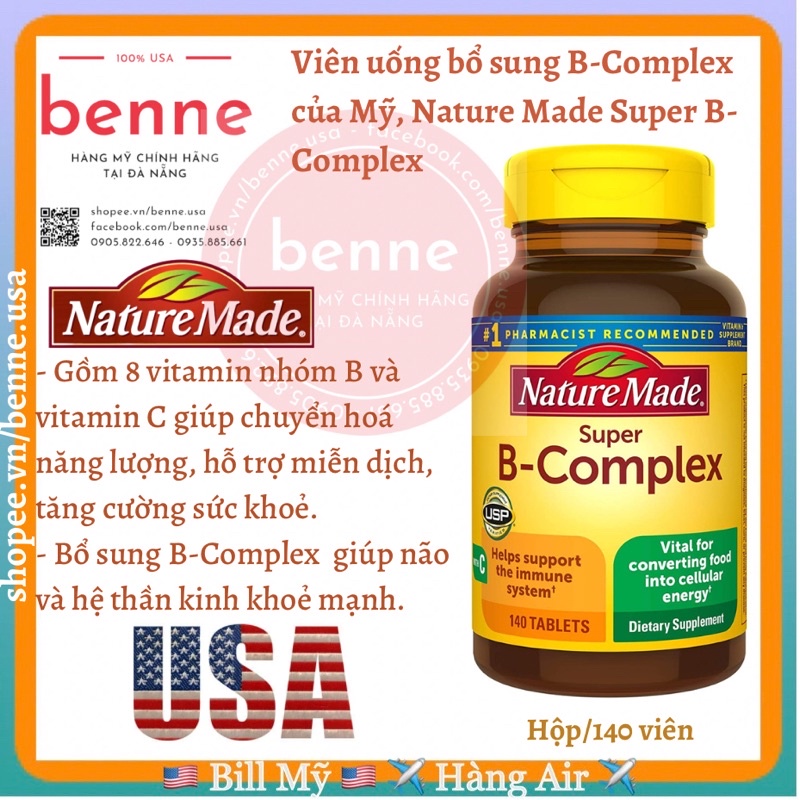 Viên Uống Bổ Sung Vitamin B Tổng Hợp Nature Made Super B-Complex của Mỹ