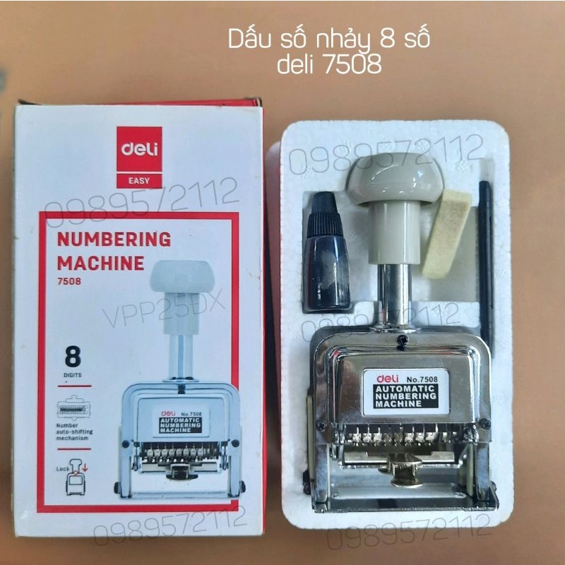 Dấu số nhảy 8 số deli 7508.Dập số nhảy tự động.