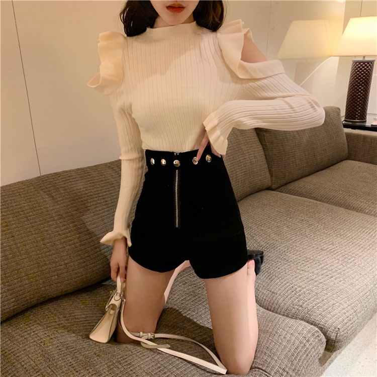 Hàng nhập - Áo kiểu len dệt tay dài vai cutout siêu xinh - DL20166