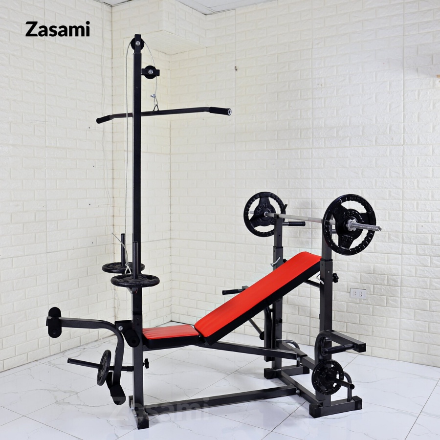 Giàn Tạ Đa Năng ZASAMI SGT-8210 Khung Thép Hộp 50 x 50mm kèm 50kg tạ gang, 1 đòn 1m5 và 1 đôi găng tay