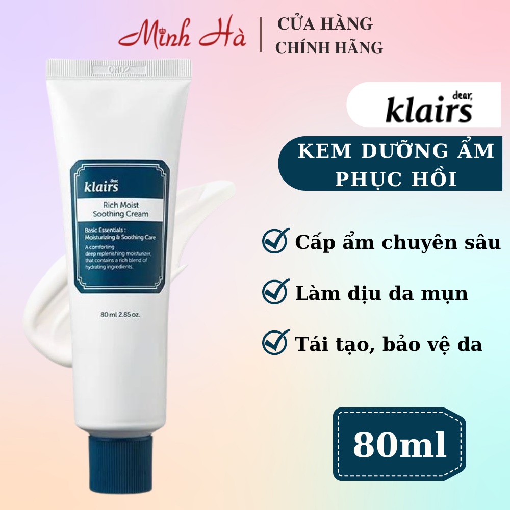 Kem dưỡng Dear Klairs Rich Moist Soothing Cream 80ml giúp dưỡng ẩm phục hồi da