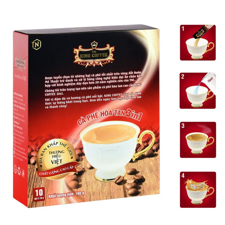 Cà Phê Hòa Tan 3IN1 KING COFFEE - Hộp 10 gói x 16g - Từ hạt café Arabica và Robusta | BigBuy360 - bigbuy360.vn