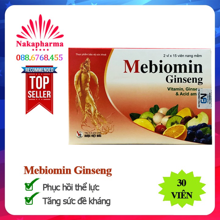 Viên bổ nhân sâm Mebiomin Ginseng – Bổ sung vitamin thiết yếu, tăng sức đề kháng, phục hồi thể lực | Mebiomin Gingseng