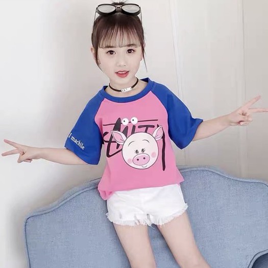 Áo thun bé gái Con Xinh Chú Heo Con, áo thun trẻ em từ 3 đên 10 tuổi