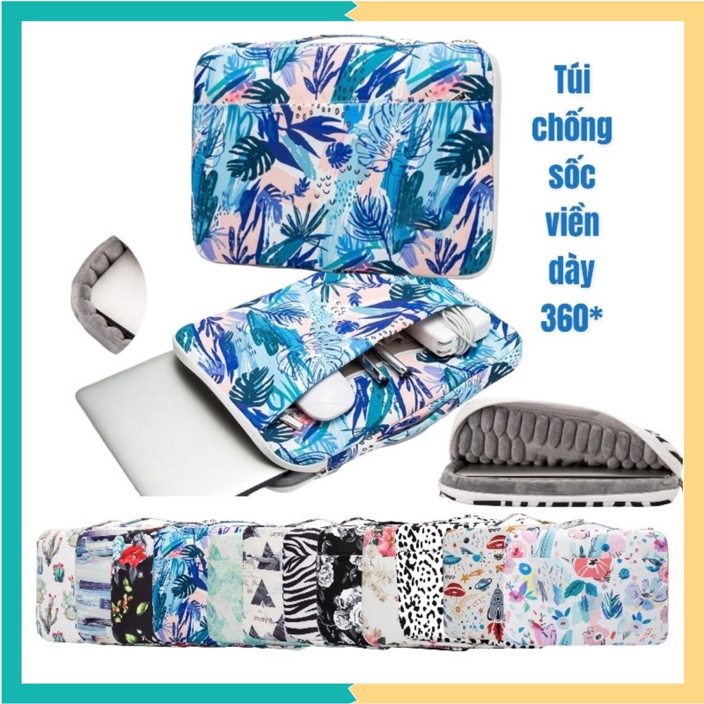 Túi chống sốc Laptop chuyên dụng - Loại dày 2 Ngăn bền đẹp - Size 13inch, 14inch, 15,6 inch in hoa văn phù hợp nam nữ