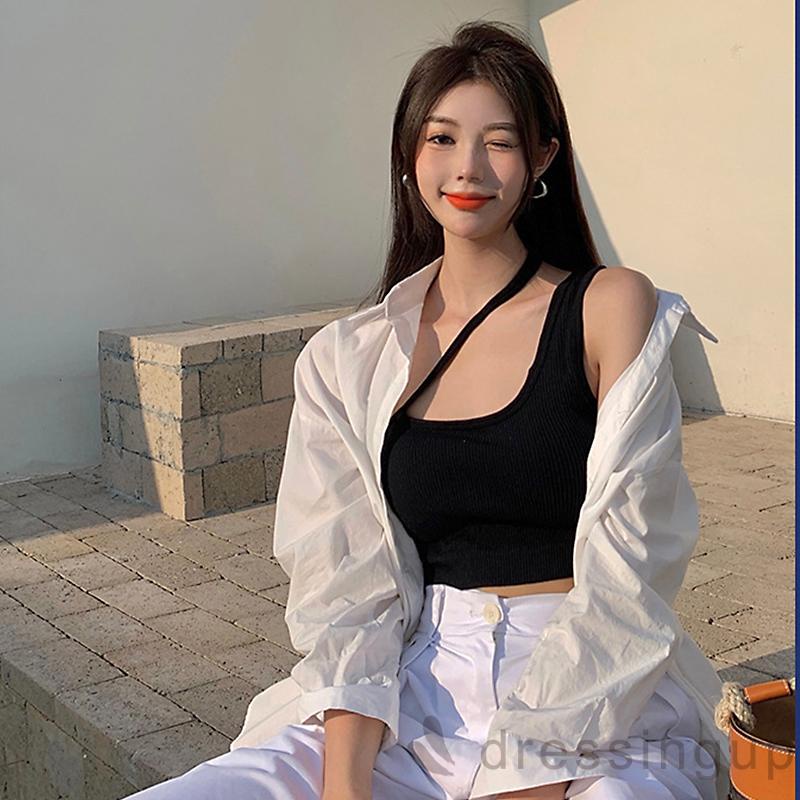 Áo hai dây chữ U màu trơn hở lưng thời trang cho nữ