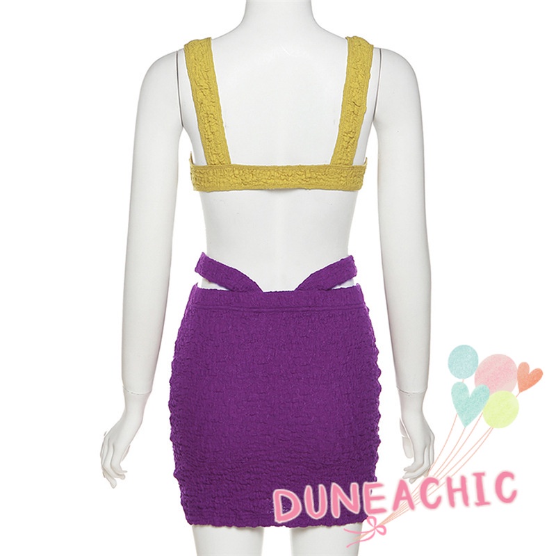 DUNEA Set Áo Croptop Sát Nách Và Chân Váy Lưng Cao Phong Cách Quyến Rũ