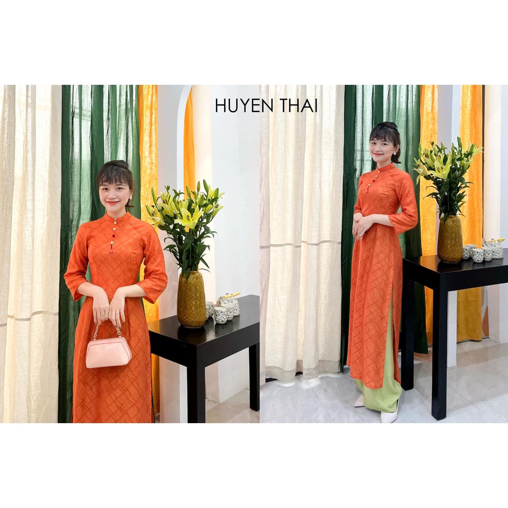 ÁO DÀI TRƠN DÁNG EO ĐÍNH CÚC | HUYENTHAI