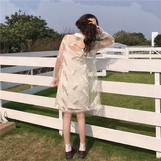 Váy mix lưới cổ tàu