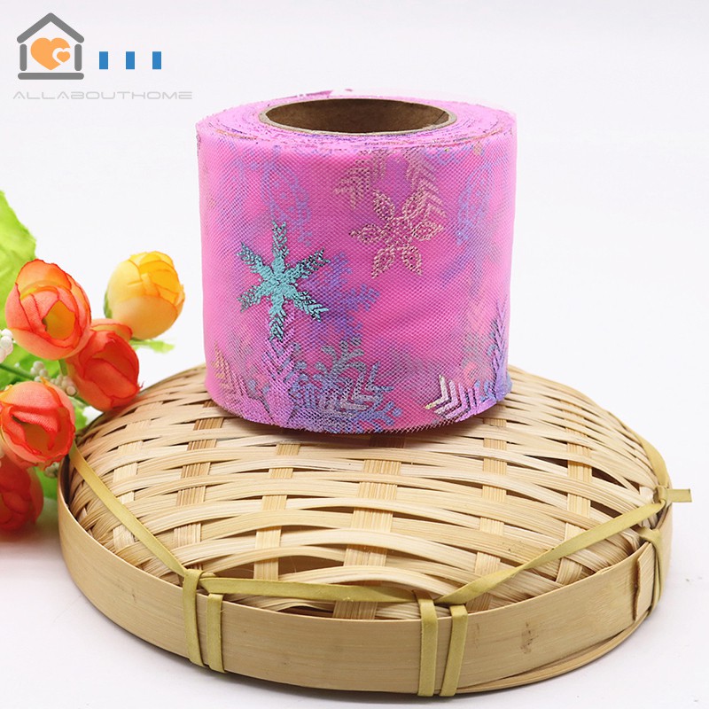 Cuộn Dây Ruy Băng Lưới 6cm 25 Yard Họa Tiết Bông Tuyết Lấp Lánh Làm Đồ Thủ Công Diy