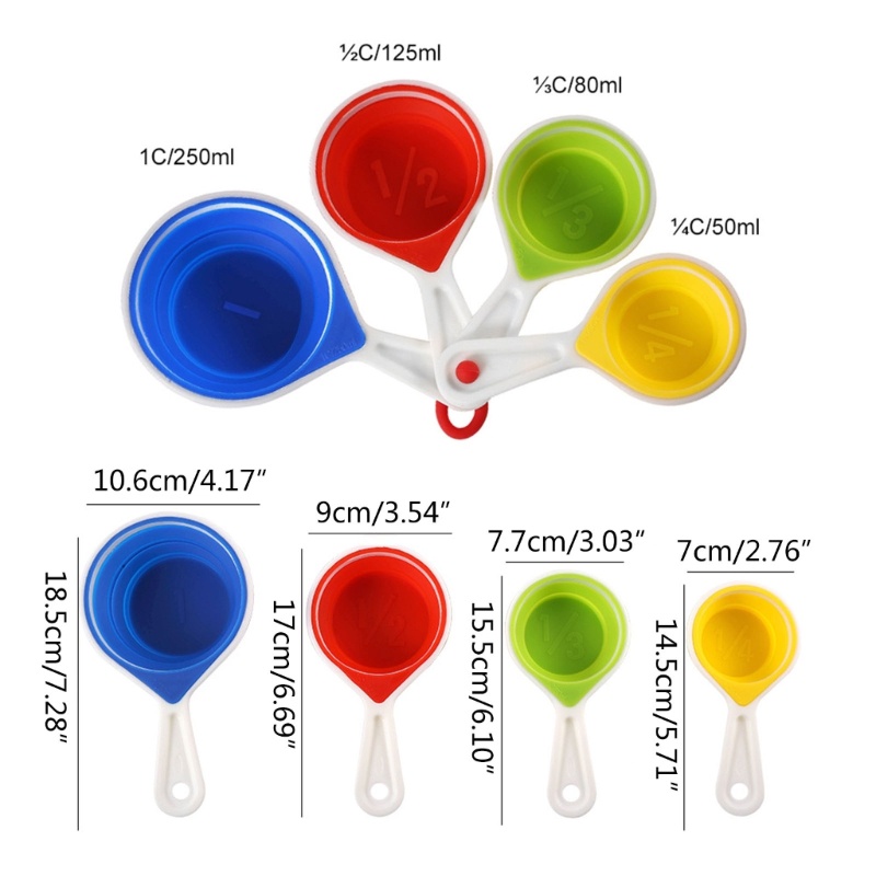 Set 4 Muỗng Đo Lường Bằng Silicone Có Thể Gấp Gọn Tiện Lợi Dành Cho Nhà Bếp