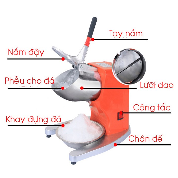 Máy bào đá, Máy xay đá tuyết Công nghiệp 2 dao Cao cấp 500W