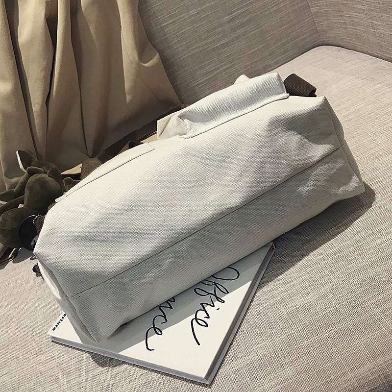 Balo Túi Xách Vải Canvas Bản To Nam Nữ Có Khóa Bấm Đeo Chéo Basic Dáng Chữ Nhật Đi Học Làm
