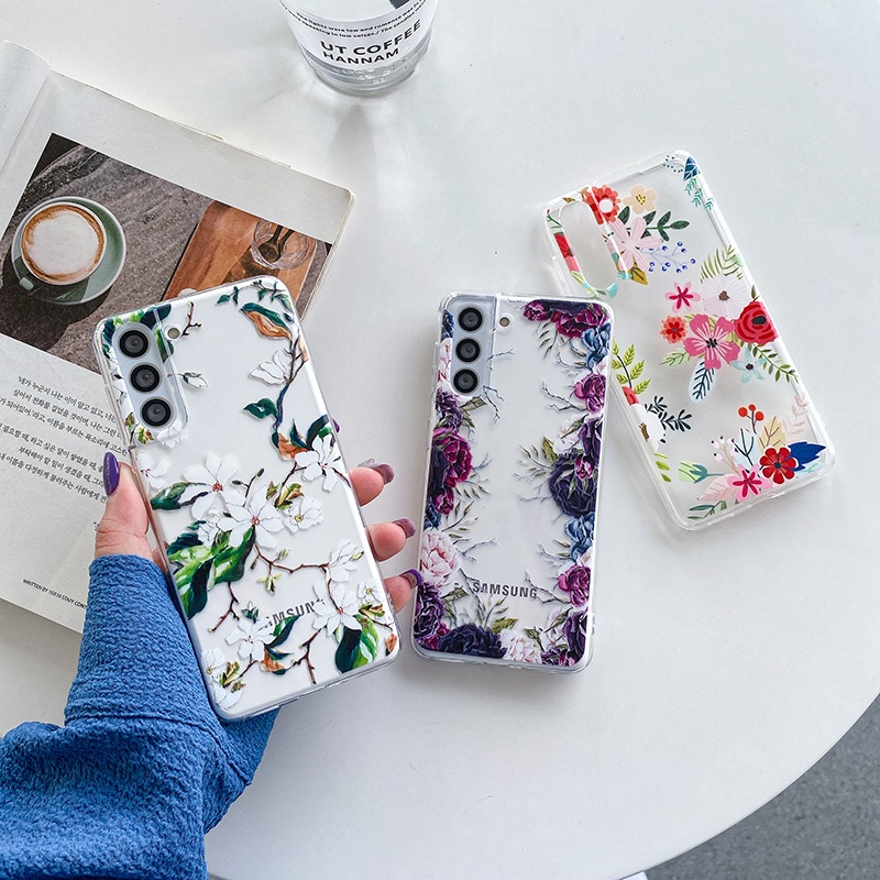 Clear flowers ốp lưng nhỏ tươi cho samsung galaxy a24 s23 fe s22 s21 s23 plus ultra note20 ốp lưng tpu siêu mềm kiểu cách