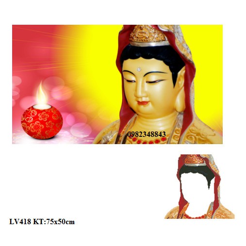 Tranh gắn đá phật quan âm KT:75x50cm . tranh gắn đá chưa đính.