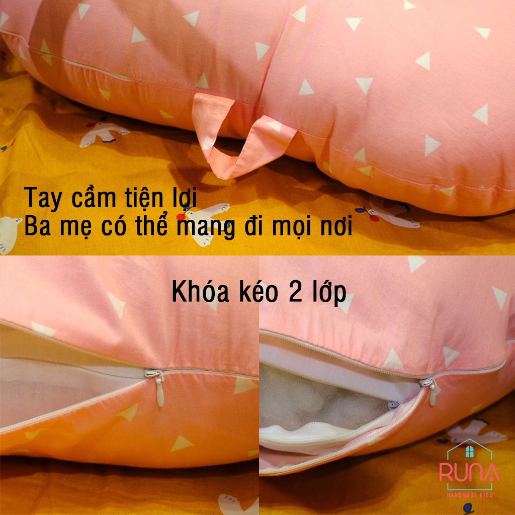 Gối chống trào ngược cho bé RUNA KIDS chất liệu Cotton Hàn 100% cao cấp mềm mịn an toàn cho bé size lớn 65x70cm