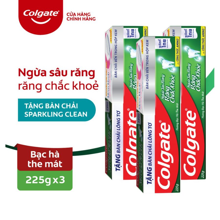 Kem đánh răng Colgate ngừa sâu răng chắc khoẻ 225g + tặng kèm bàn chải lông tơ