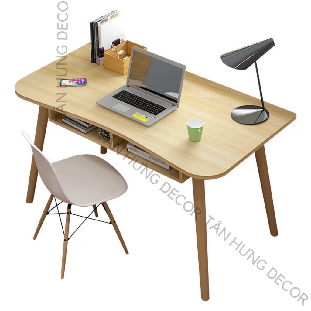 Bàn làm việc học tập chân gỗ mặt bàn bo cong uốn lượn chống gù lắp ráp dễ dàng chỉ với 1 người