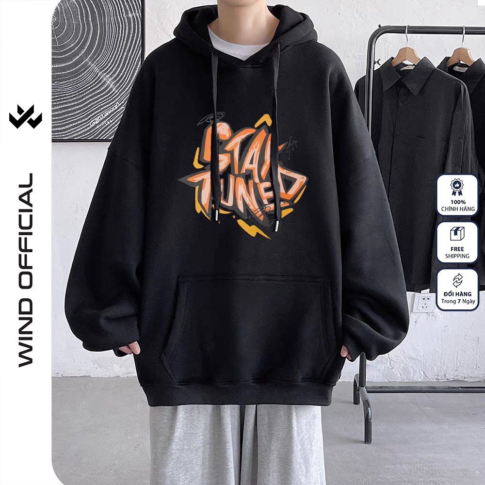 Áo hoodie unisex WIND form rộng nỉ nam nữ STAY TUNED HD11 thời trang thu đông oversize