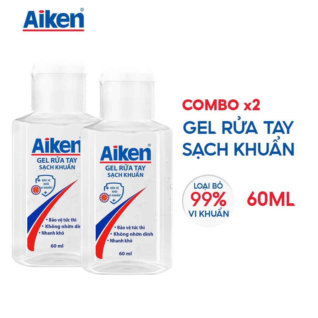 [Mã COSBDAG5 giảm 8% đơn 150k] Aiken Combo 2 Gel rửa tay Sạch khuẩn 60ml/chai