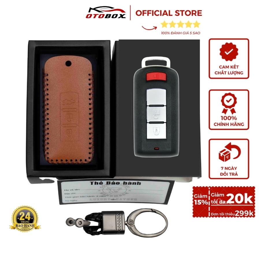 Bao da chìa khóa ô tô xe hơi Mitsubishi outlander,xpander, bọc chìa khóa oto smartkey da thật chống xước OTOBOX