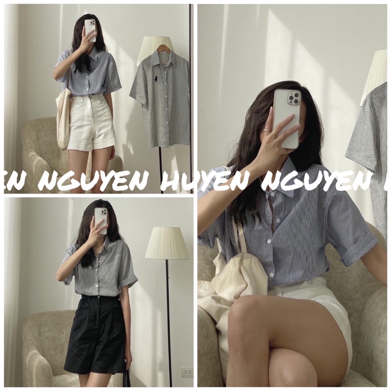 ÁO SƠ MI NGẮN TAY NỮ THUÊ HÌNH CON NGỰA TRƯỚC NGỰC( HÀNG CÓ SẴN)