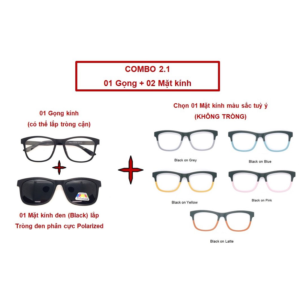 COMBO2.1❤️GỌNG+2 MẶT KÍNH❤️Mắt kính Custumeye❤️Kính mát cận râm thời trang nam nữ nhiều màu gọng vuông tròn Hot Trend | BigBuy360 - bigbuy360.vn