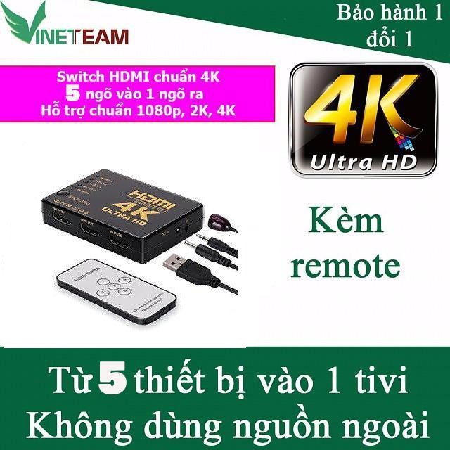 HDMI Switch 4k 5 in 1 out 5 cổng vào 1 cổng ra có điều khiển (Đen) -DC780