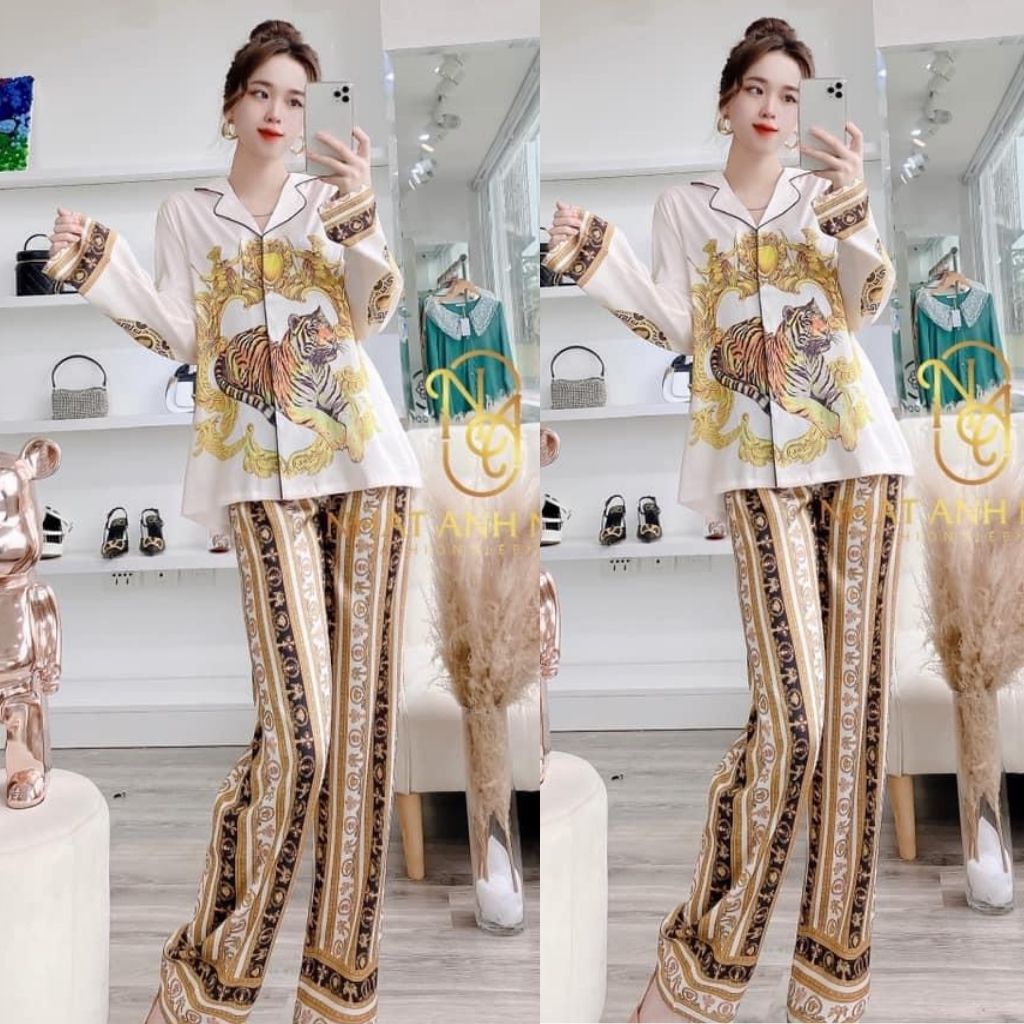 Đồ Ngủ Nữ Lụa Latin, Đồ Ngủ Pijama Dễ Thương Vải Lụa Gấm Thiết Kế Cao Cấp &lt;62Kg