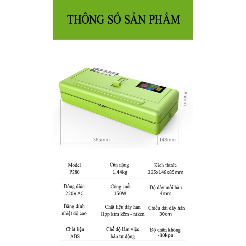 Máy Hút Chân Không Không Kén Túi P280 (Phiên Bản Mới K280)  Hút Mạnh, Hàn Miệng Túi Nhanh, Công Suất Lớn