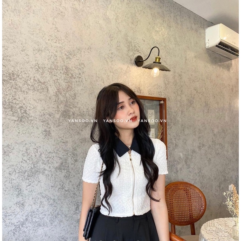 Áo croptop xốp cổ polo khoá giữa chất đẹp XẢ
