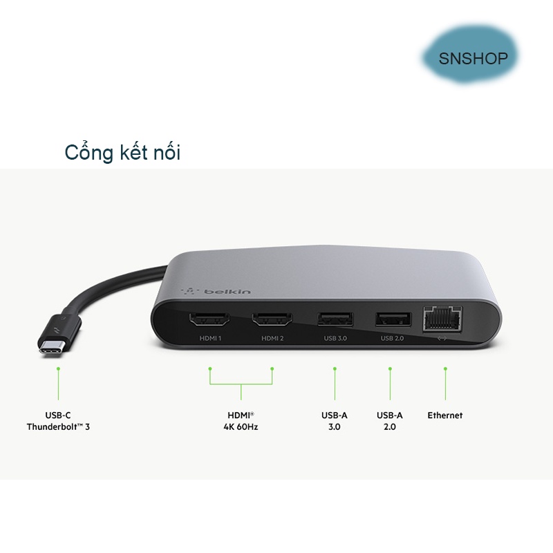 Dock Belkin Thunderbolt 3 Mini - Xuất Hai Màn 4k 60Hz Cho Laptop Widow  Có Cổng Thuderbolt 3