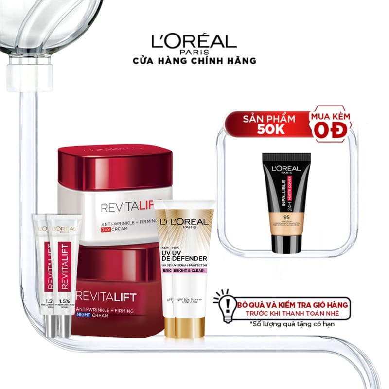 Bộ kem dưỡng chống lão hoá & 2 serum siêu cấp ẩm & 2 kem chống nắng L'Oreal Paris